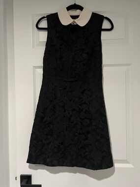 Black Sleeveless Floral Lace Dress with White Peter Pan Collar